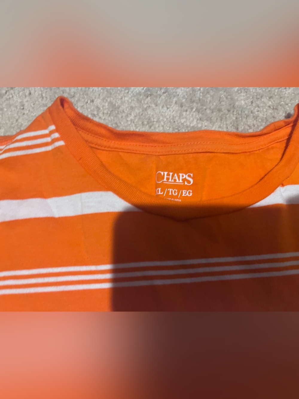 Chaps Orange and White Striped Crew Neck Tee - Picture 4 of 4
